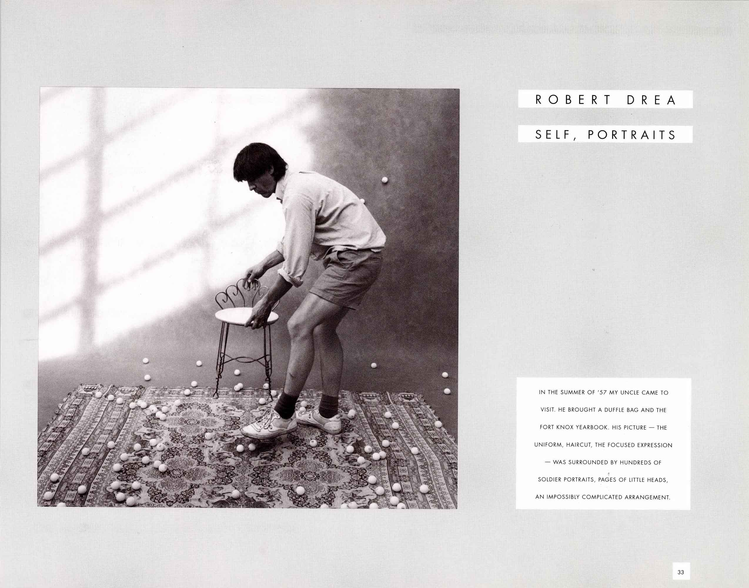 Magazine layout featuring a B&W portrait by Robert Drea with a clean, documentary style.